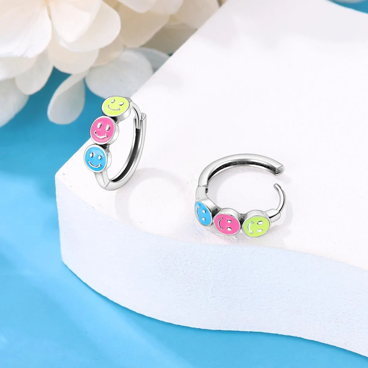 925 Sterling Silver Luminous Hoop Earrings for Women - Colorful Cubic Zirconia, Hypoallergenic, Glow in the Dark