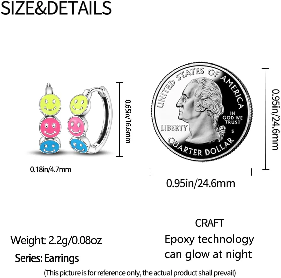 925 Sterling Silver Luminous Hoop Earrings for Women - Colorful Cubic Zirconia, Hypoallergenic, Glow in the Dark
