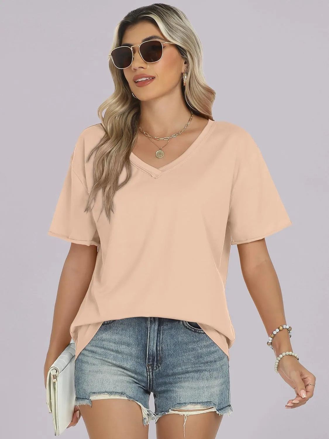 ANRABESS Womens Oversized V Neck T-Shirts Short Sleeve Tops Loose Fit Casual Summer Boxy Tee Shirts Trendy Clothes