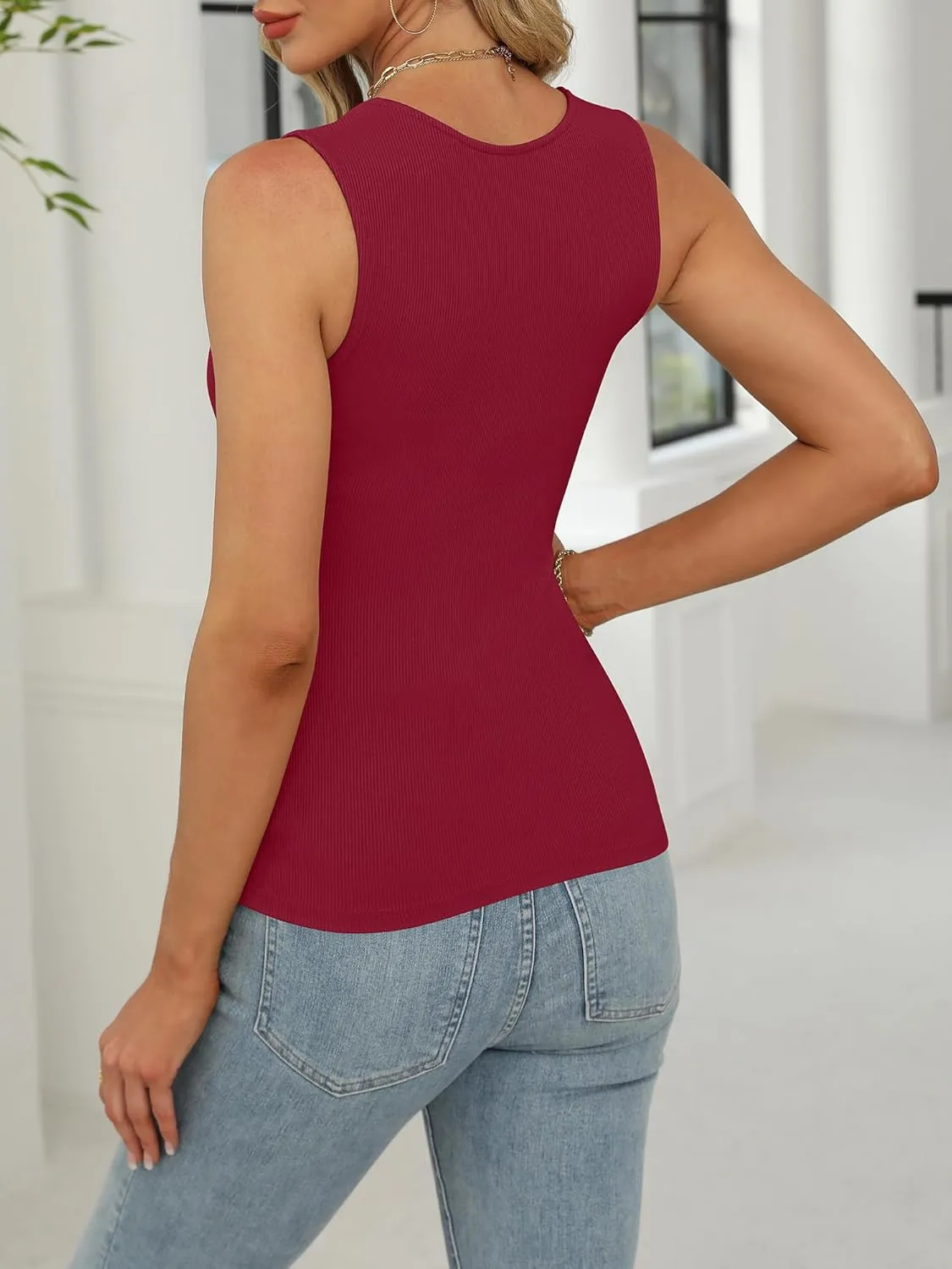 ANRABESS Women's Square Neck Tank Top Sleeveless Workout Summer Basic Tops Knit Slim Fit 2025 Trendy Shirts Camisole Clothes