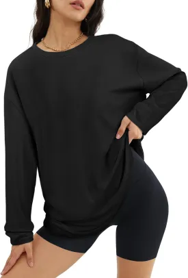 ATHMILE Womens Oversized Long Sleeve T Shirts Basic Crewneck Tee Fall Tops Casual Workout Fashion Casual Y2K Clothes