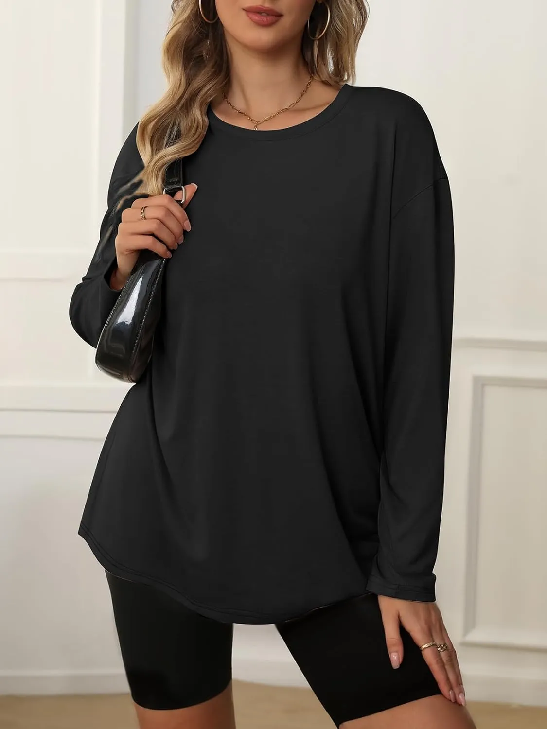 ATHMILE Womens Oversized Long Sleeve T Shirts Basic Crewneck Tee Fall Tops Casual Workout Fashion Casual Y2K Clothes