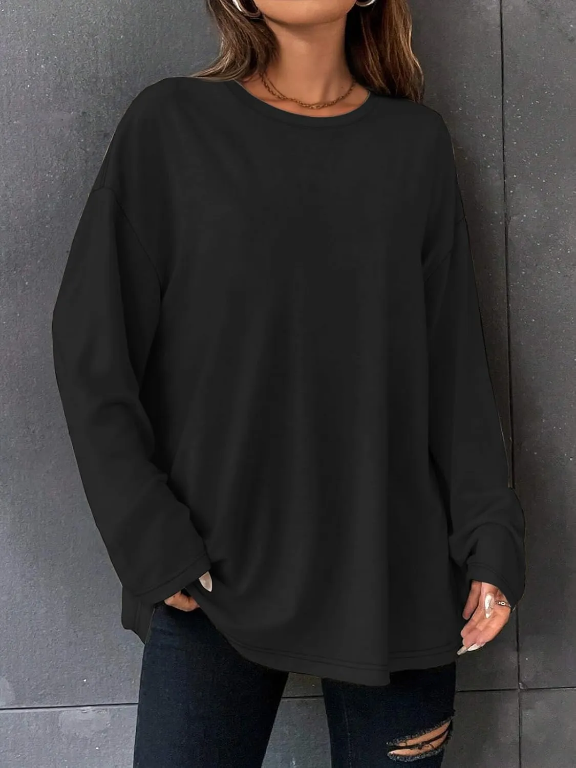 ATHMILE Womens Oversized Long Sleeve T Shirts Basic Crewneck Tee Fall Tops Casual Workout Fashion Casual Y2K Clothes