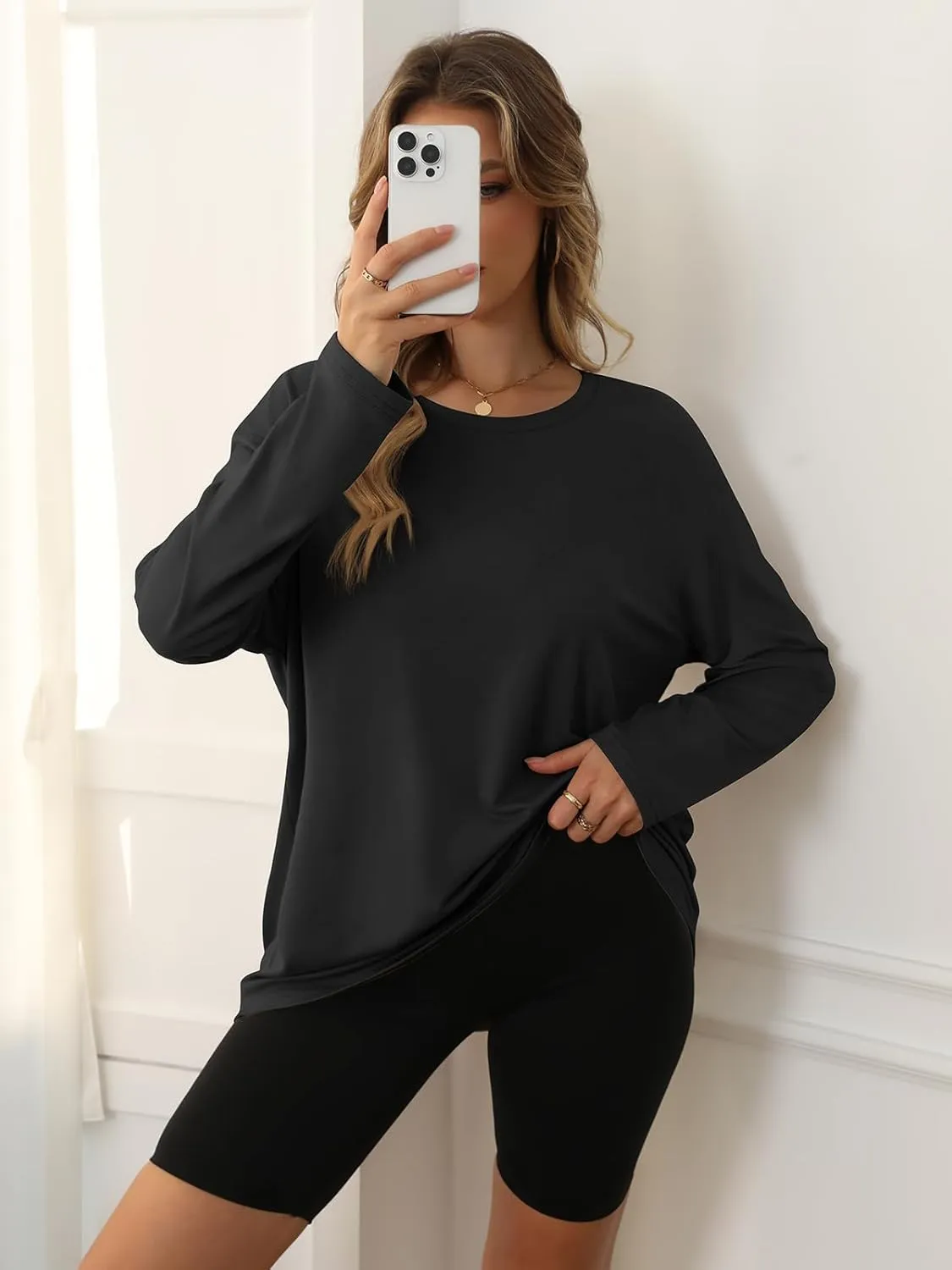 ATHMILE Womens Oversized Long Sleeve T Shirts Basic Crewneck Tee Fall Tops Casual Workout Fashion Casual Y2K Clothes