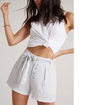 Bella Dahl - Belted Button Front Short in Silverstone