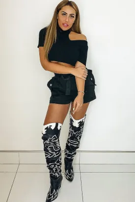 Black Woven Tie Waist Tailored Shorts - Perrie
