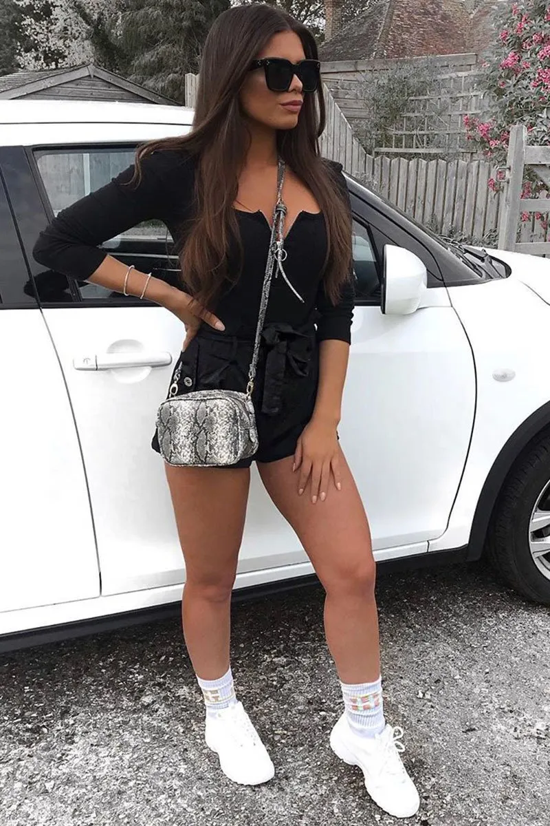 Black Woven Tie Waist Tailored Shorts - Perrie