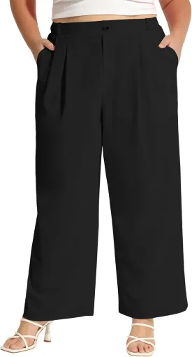 COOTRY Plus Size Wide Leg Dress Pants Women High Waisted Work Pants Business Casual Pants Trousers with Pockets