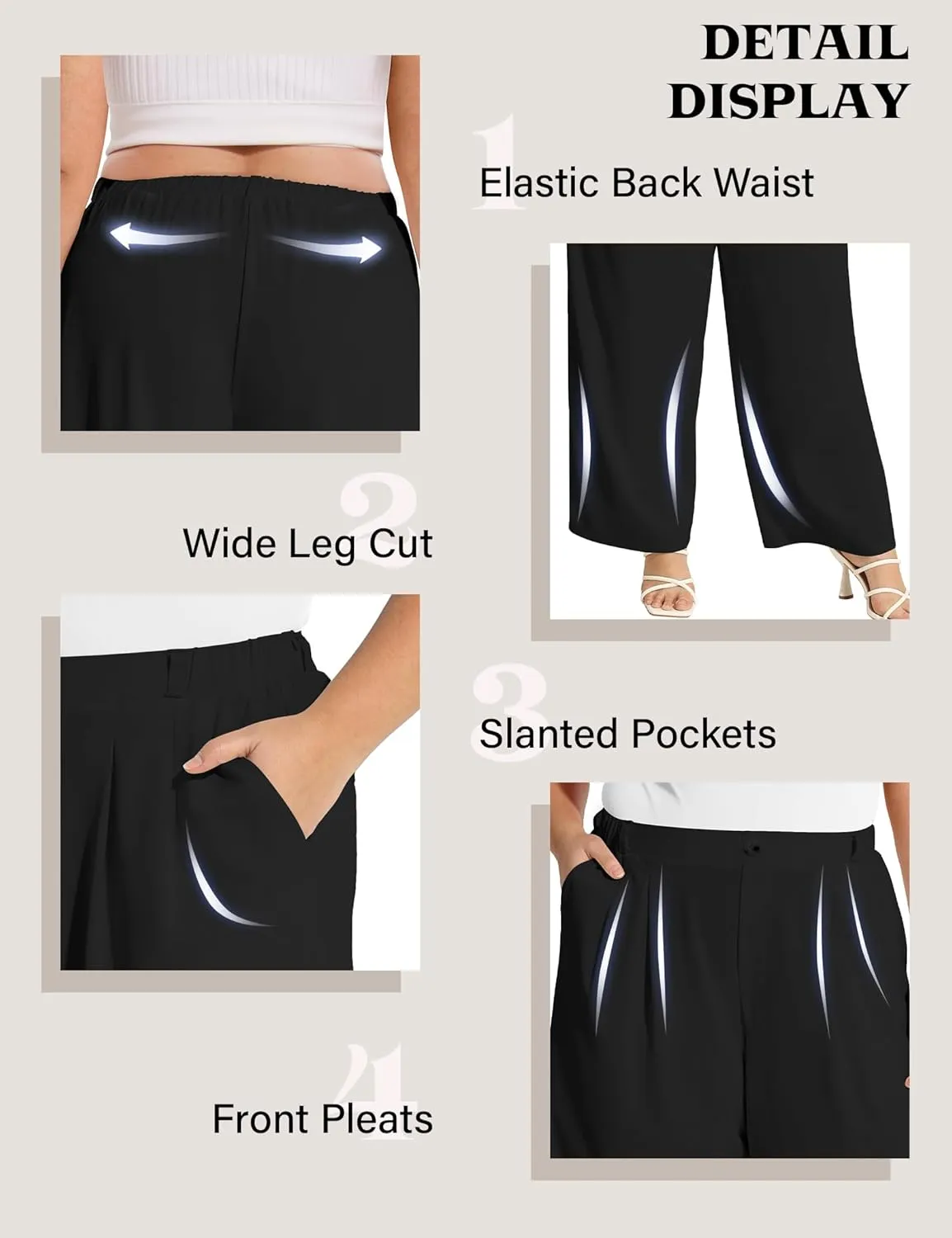 COOTRY Plus Size Wide Leg Dress Pants Women High Waisted Work Pants Business Casual Pants Trousers with Pockets