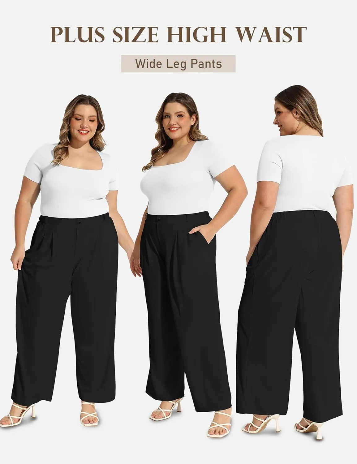 COOTRY Plus Size Wide Leg Dress Pants Women High Waisted Work Pants Business Casual Pants Trousers with Pockets