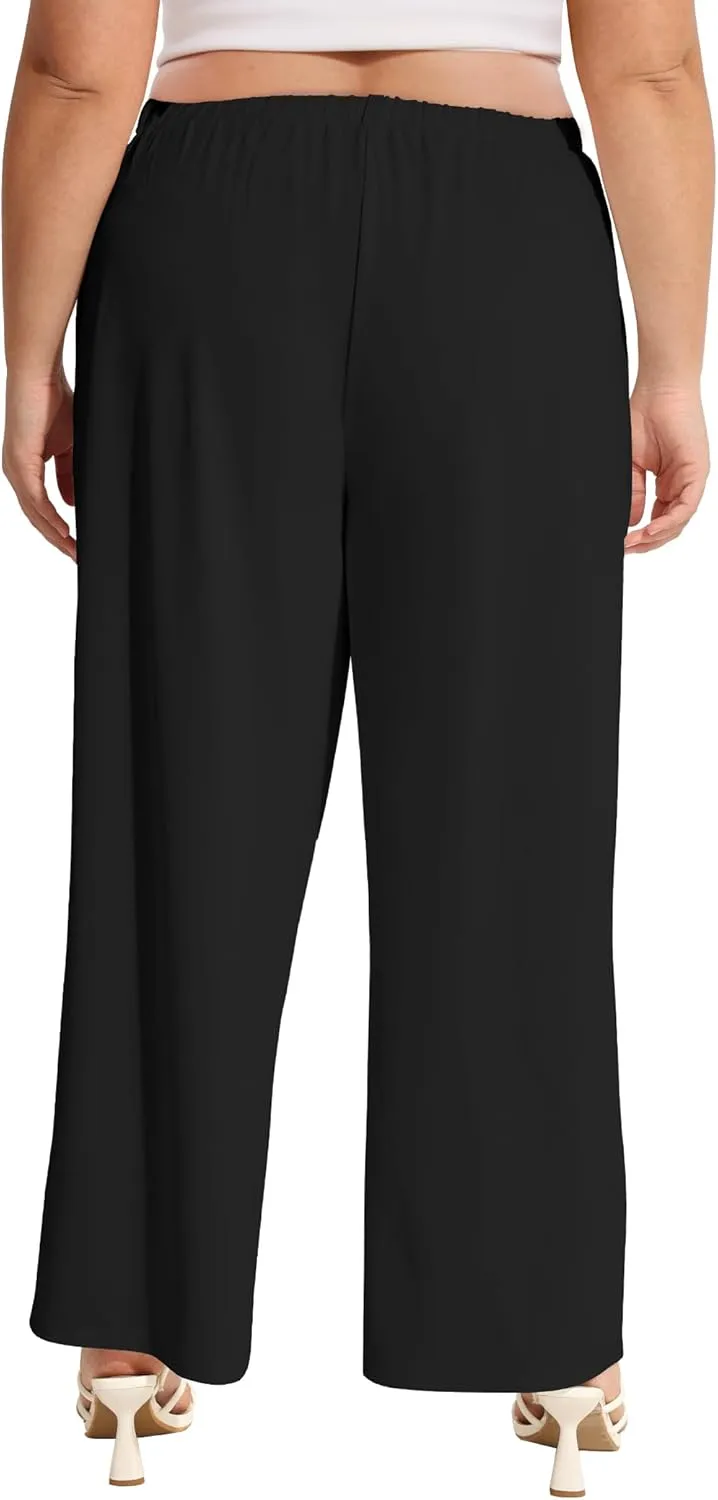 COOTRY Plus Size Wide Leg Dress Pants Women High Waisted Work Pants Business Casual Pants Trousers with Pockets