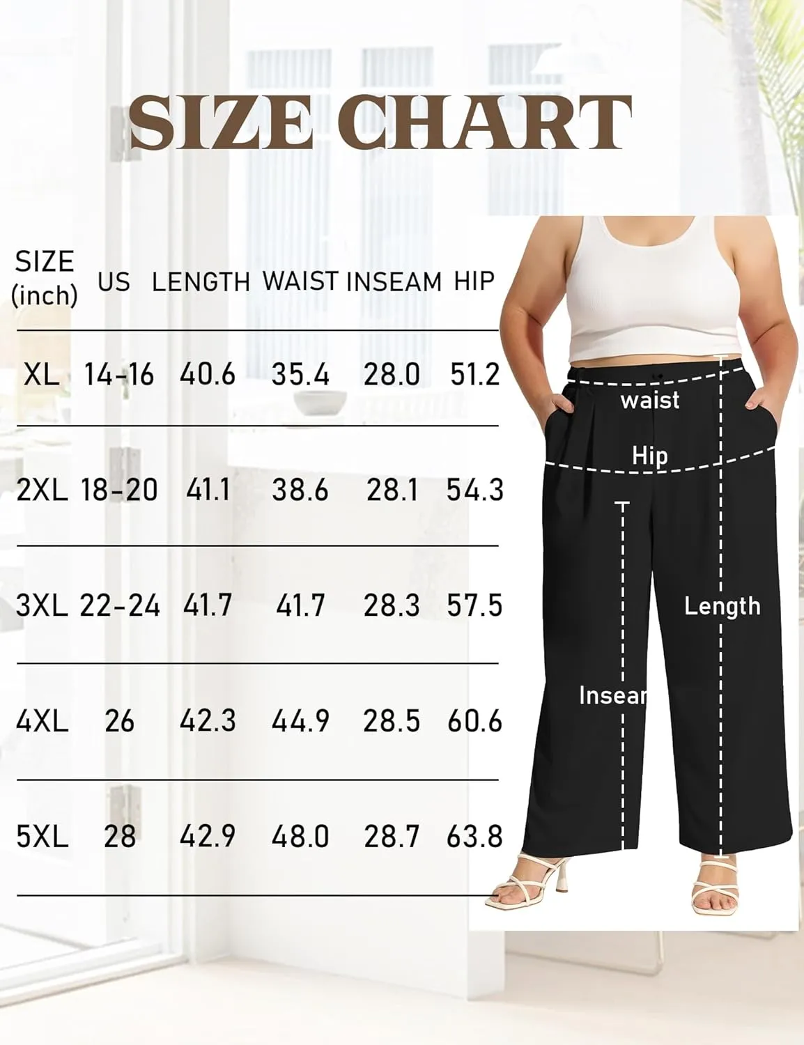 COOTRY Plus Size Wide Leg Dress Pants Women High Waisted Work Pants Business Casual Pants Trousers with Pockets