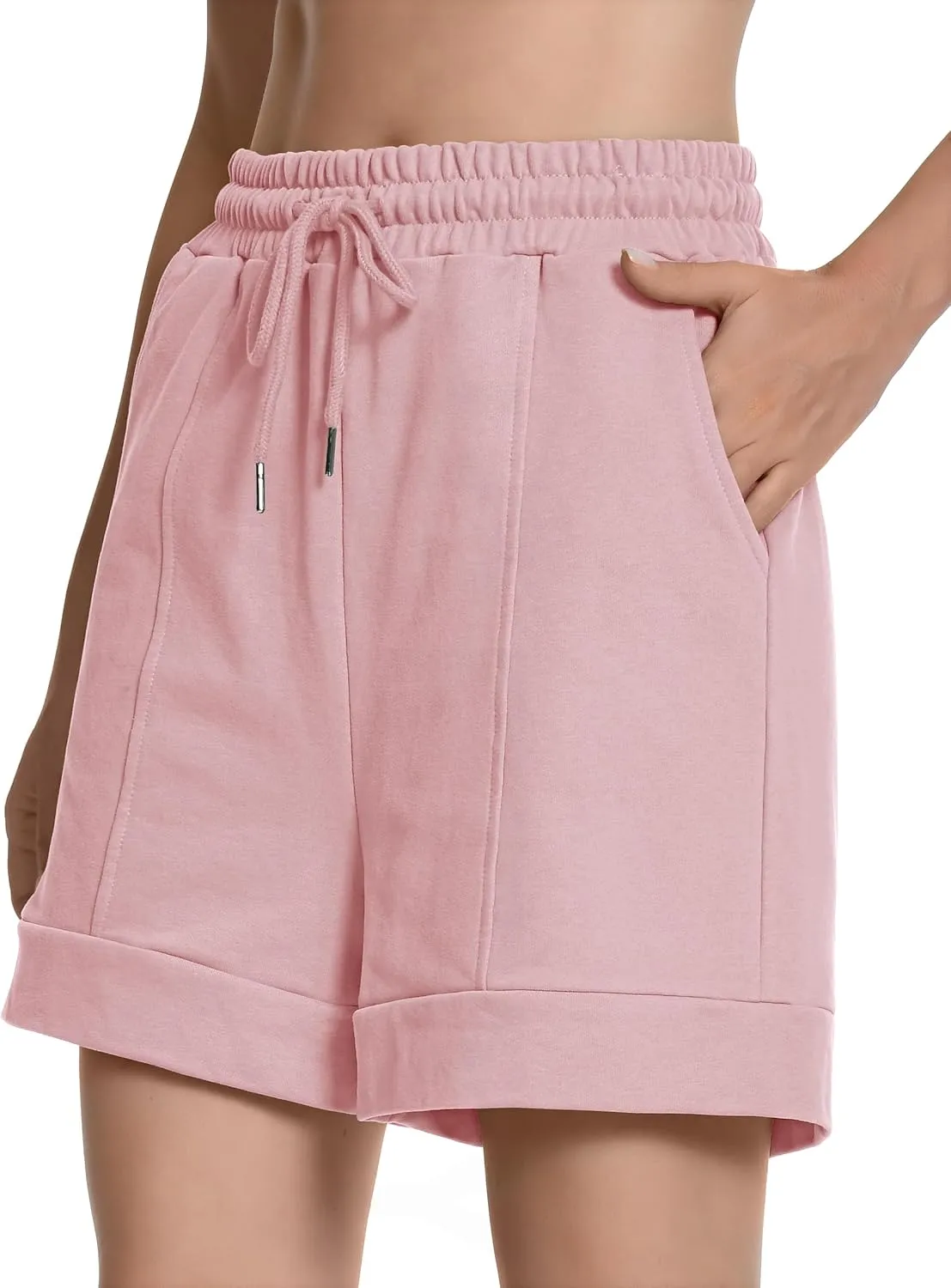 Cotton High Waisted Sweat Drawstring Casual Shorts with Pockets Summer Shorts Women