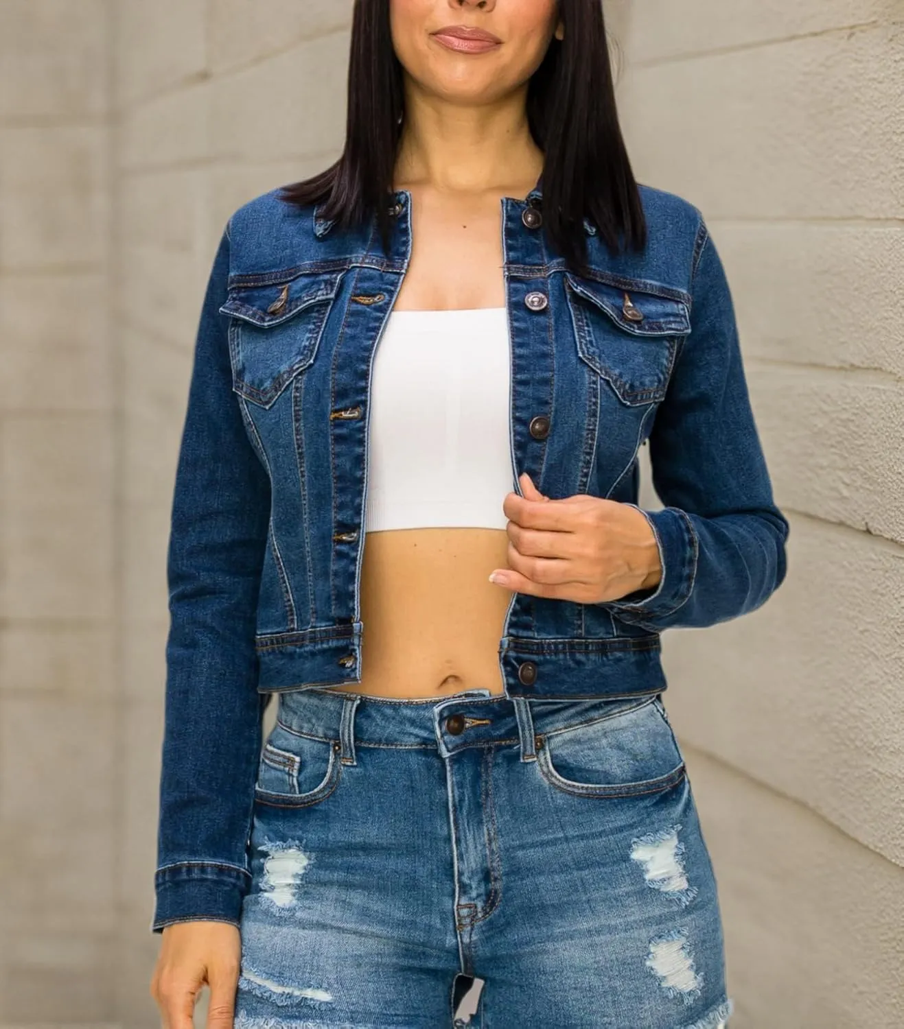 Denim Jean Jacket For Women Button up Long Sleeve Stone Washed S - 3XL