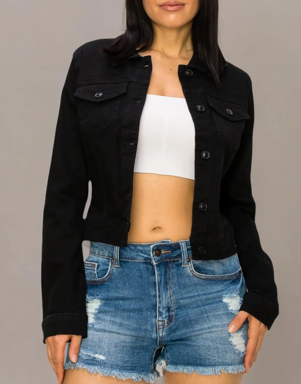 Denim Jean Jacket For Women Button up Long Sleeve Stone Washed S - 3XL