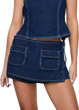 Denim Skorts for Women Cargo Jean Skort Low Rise Shorts Mini Skirt Country Concert Wear