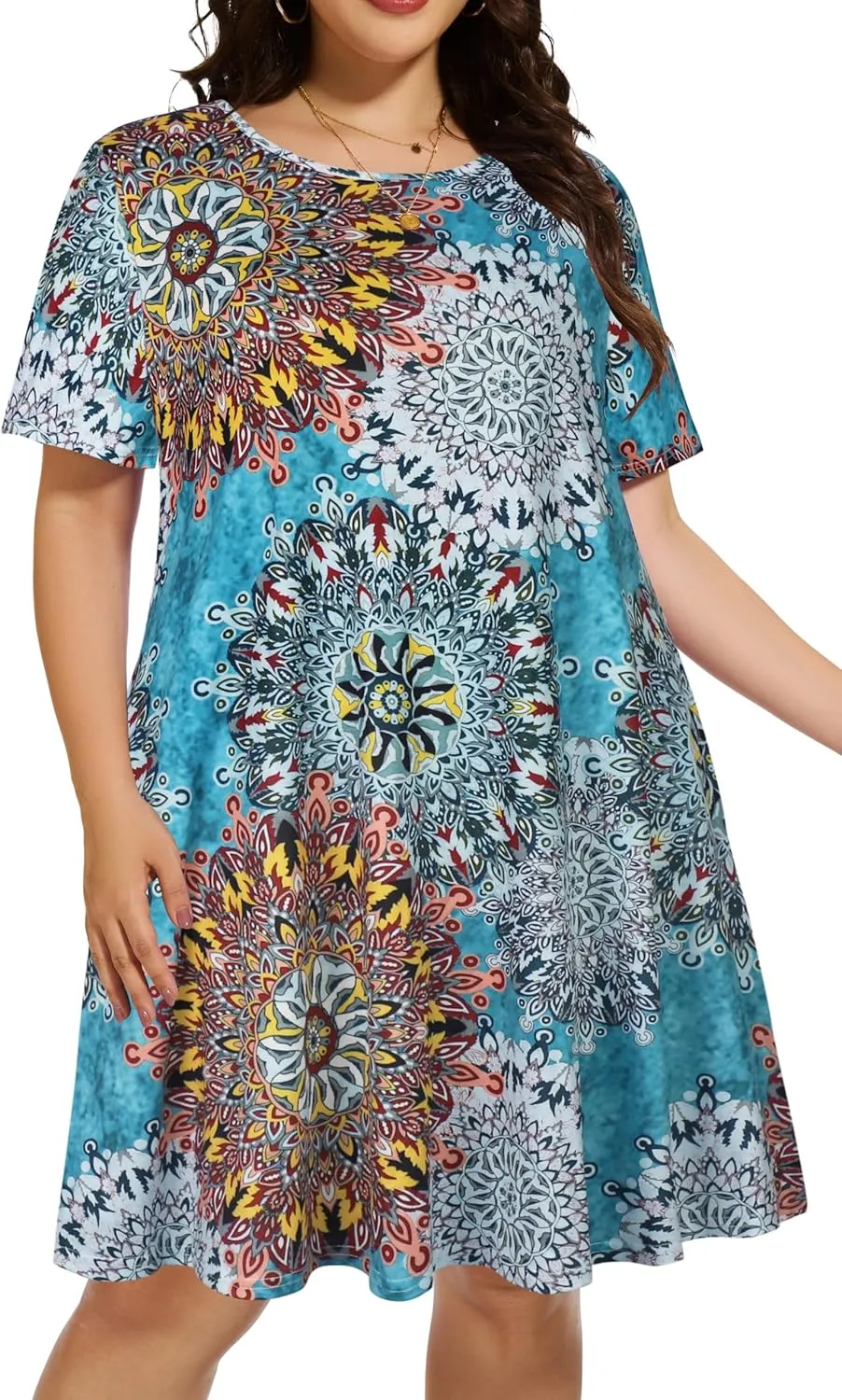 elescat Plus Size Summer Dresses for Women Casual Short Sleeve Pockets Loose Oversized T Shirt Sundress