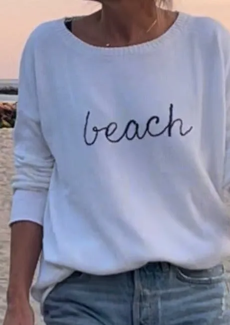 Embroidered Beach Sweater WHITE & NAVY