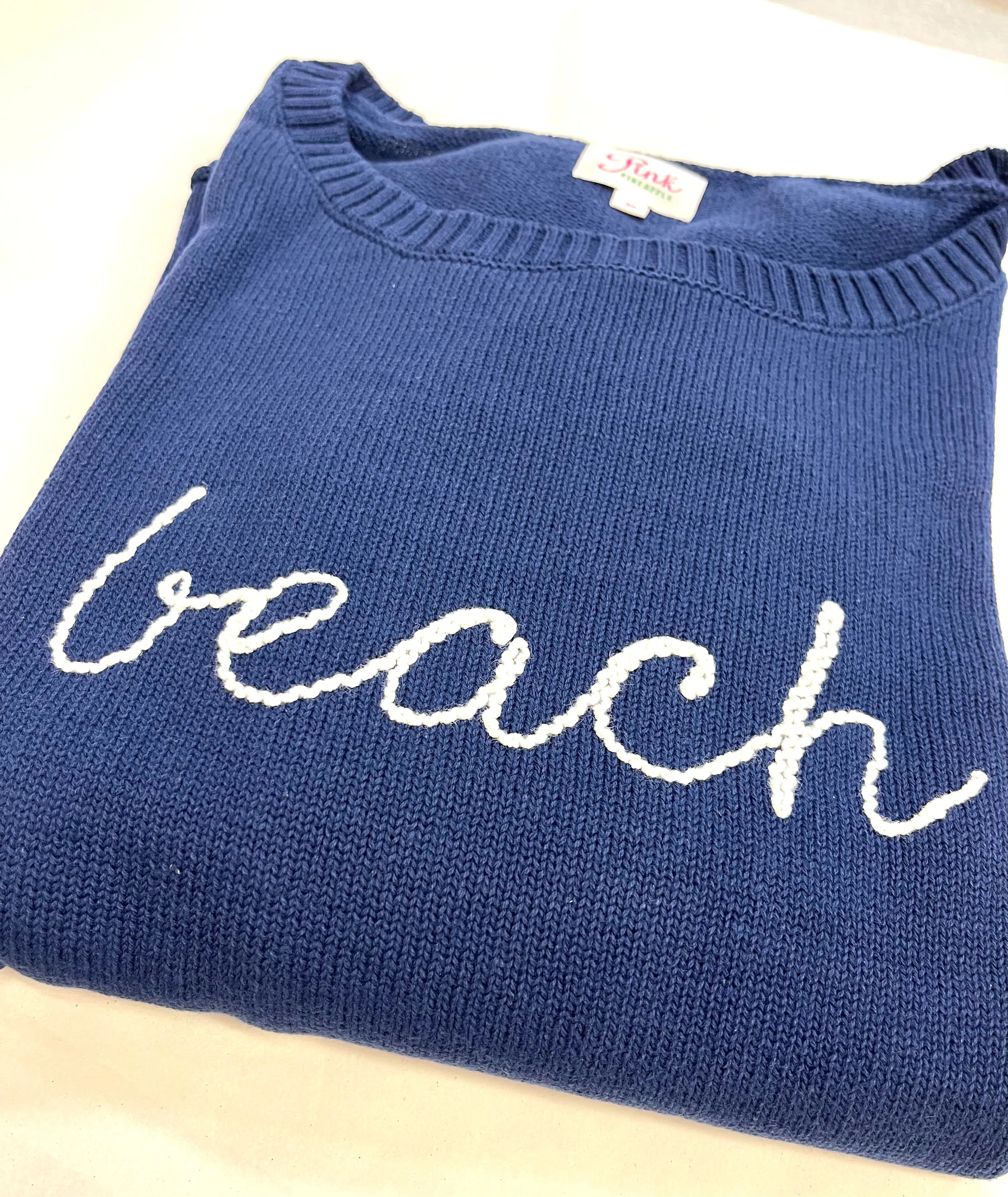 Embroidered Beach Sweater WHITE & NAVY