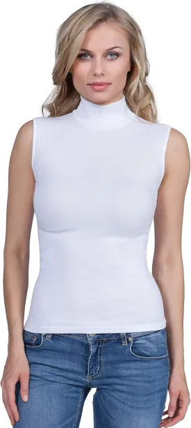 free spirit Basic Cotton Premium Quality Cotton Women's Turtleneck Sleeveless Top. Proudly Made in Italy.