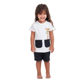 Girls summer pajama set Giraffe t-shirt   Black shorts