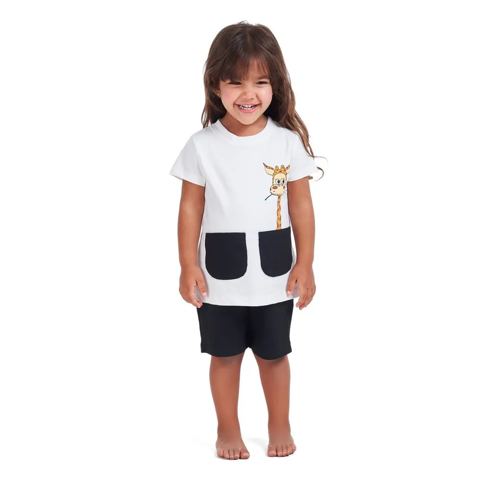 Girls summer pajama set Giraffe t-shirt   Black shorts