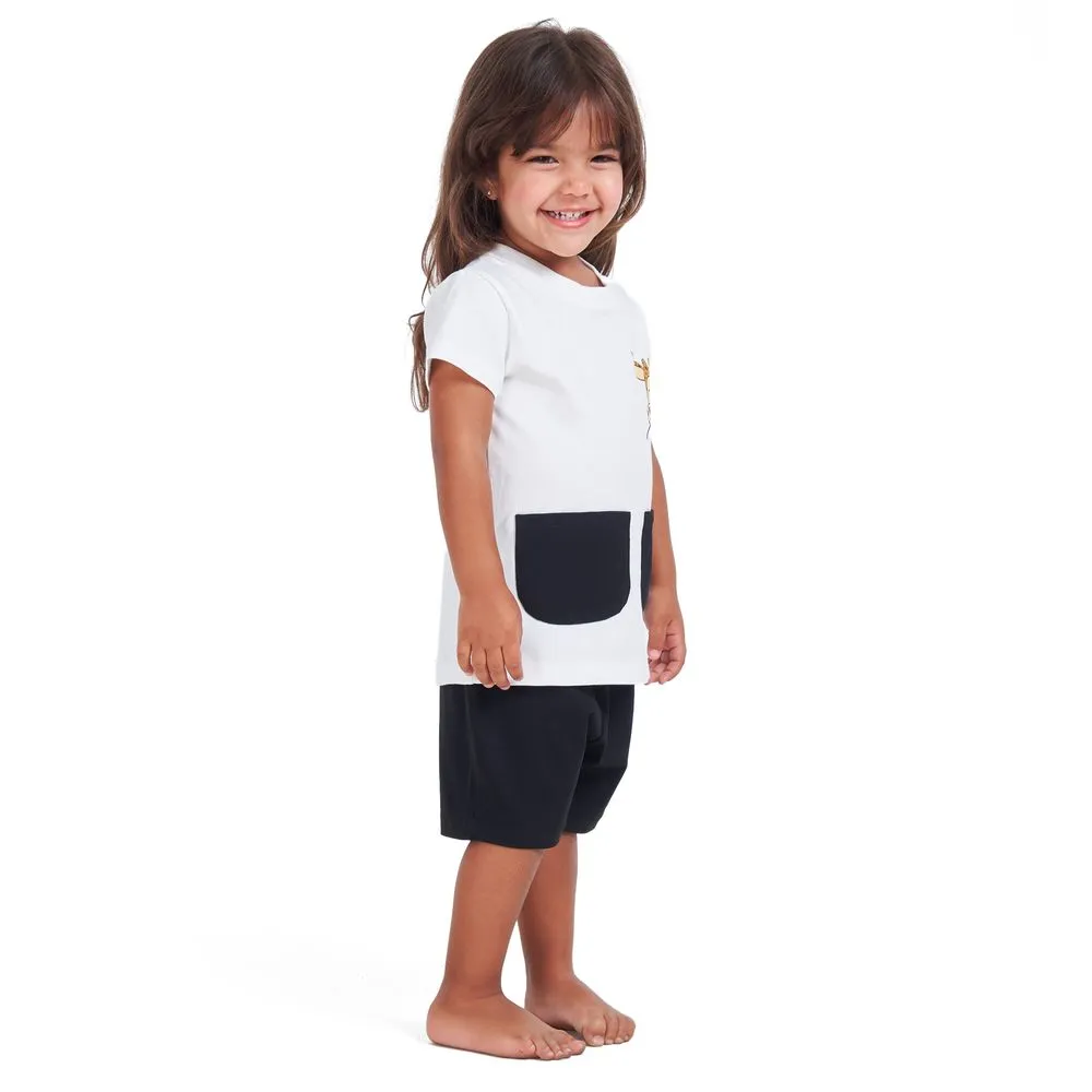 Girls summer pajama set Giraffe t-shirt   Black shorts