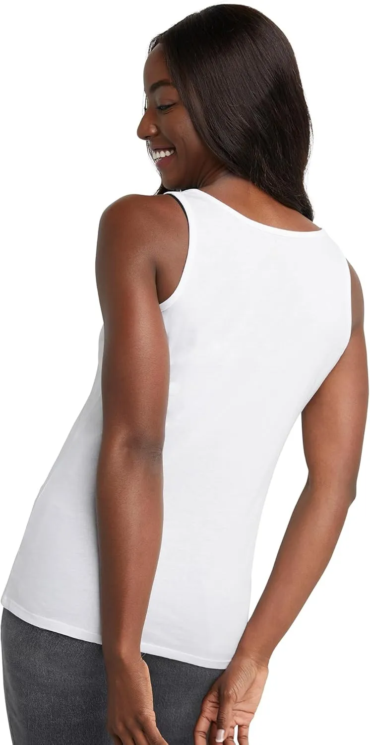 Hanes Women's Scoopneck Cotton Jersey Tank, Classic Cotton Tank Top, Lightweight Cotton Tank for Women