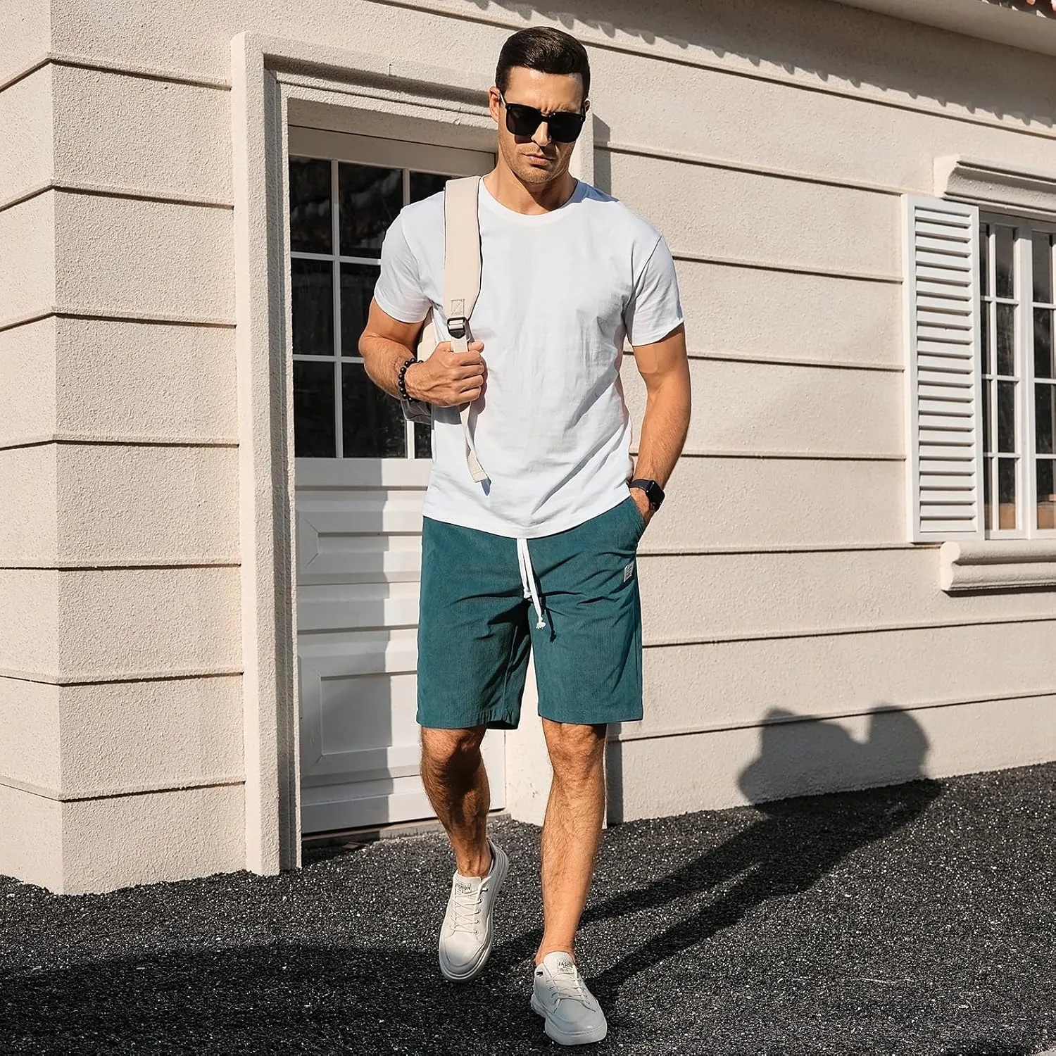 HOTake Mens Corduroy Shorts Casual Elastic Waist Drawstring Summer Beach Loose Fit Shorts