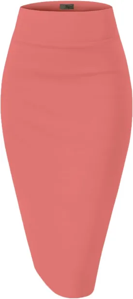 Hybrid & Company Women's Premium Nylon Ponte Stretch High Waist Pencil Suit Skirt Below Knee