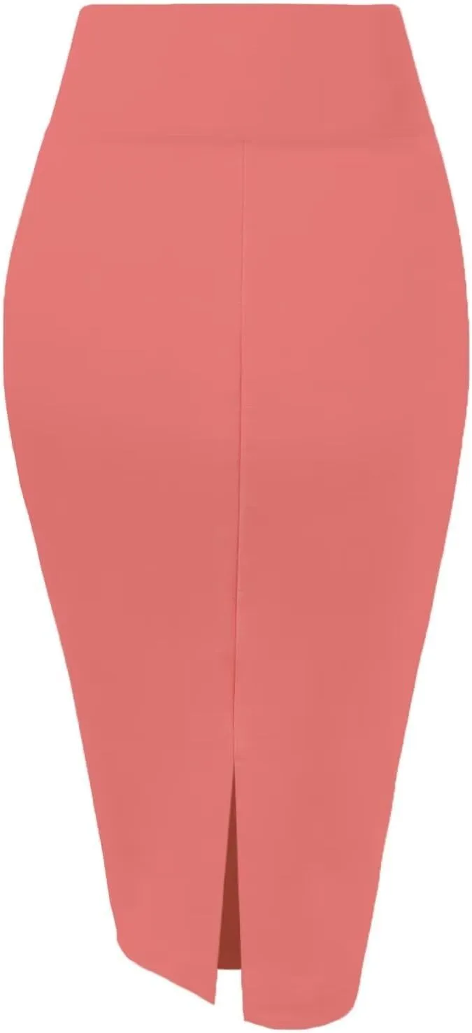 Hybrid & Company Women's Premium Nylon Ponte Stretch High Waist Pencil Suit Skirt Below Knee