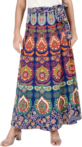 Indian Wrap Around Long Skirt 100% Cotton Jaipuri Printed Mandala Free Size for Women Thanksgiving Gift