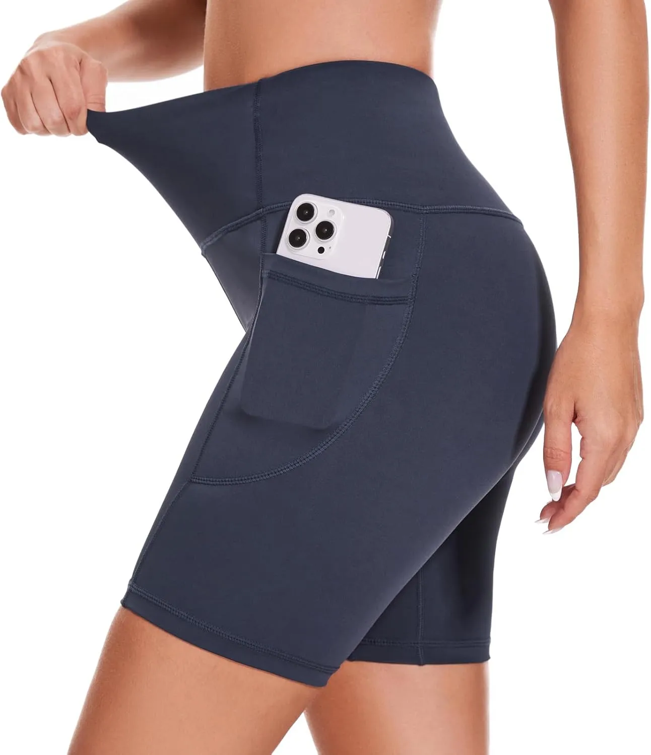 iniber Womens Biker Shorts with Pockets High Waist Workout Yoga Spandex Athletic Bicycle Leggings Shorts for Running