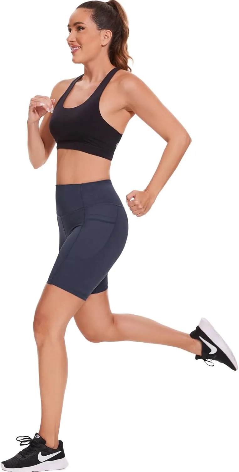 iniber Womens Biker Shorts with Pockets High Waist Workout Yoga Spandex Athletic Bicycle Leggings Shorts for Running
