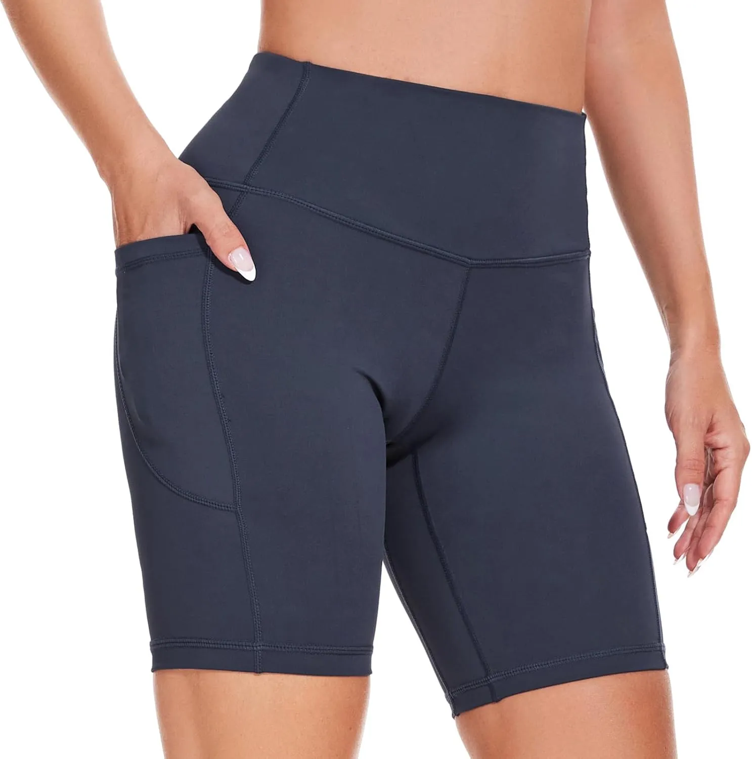 iniber Womens Biker Shorts with Pockets High Waist Workout Yoga Spandex Athletic Bicycle Leggings Shorts for Running