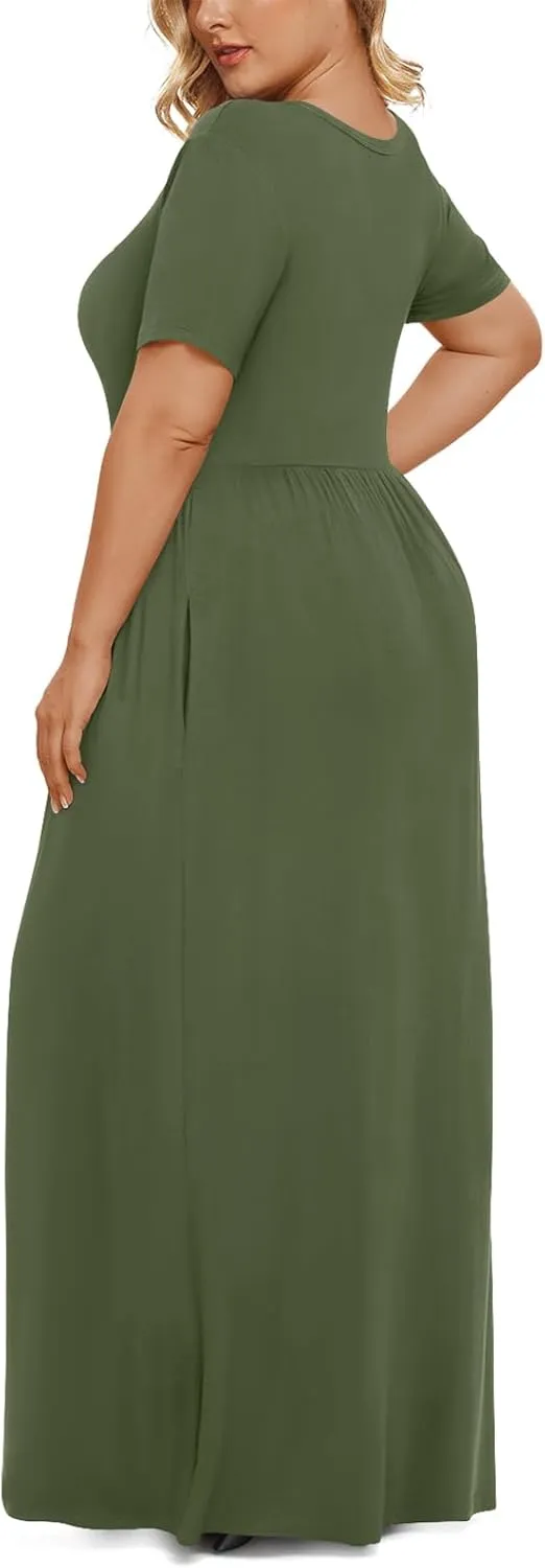 LONGYUAN Women's Plus Size Maxi Dresses for Curvy Women Summer Short Sleeve Casual 2025 Long Dress XL-6XL