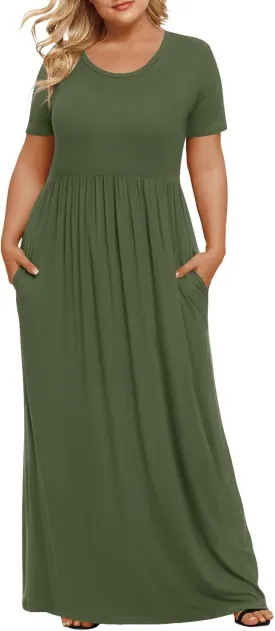 LONGYUAN Women's Plus Size Maxi Dresses for Curvy Women Summer Short Sleeve Casual 2025 Long Dress XL-6XL