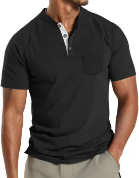 Men's Basic Short Sleeve Button Polo Shirt Classic Fit Golf Stylish Tops Lightweight Casual Workout Henley Shirts
