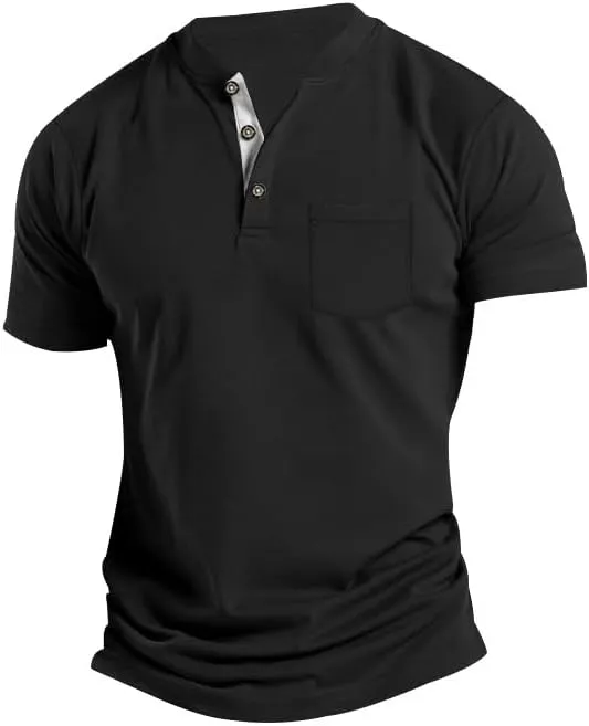 Men's Basic Short Sleeve Button Polo Shirt Classic Fit Golf Stylish Tops Lightweight Casual Workout Henley Shirts