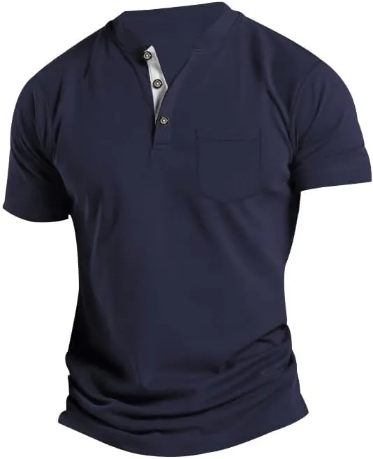 Men's Basic Short Sleeve Button Polo Shirt Classic Fit Golf Stylish Tops Lightweight Casual Workout Henley Shirts