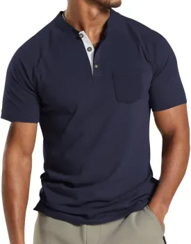 Men's Basic Short Sleeve Button Polo Shirt Classic Fit Golf Stylish Tops Lightweight Casual Workout Henley Shirts