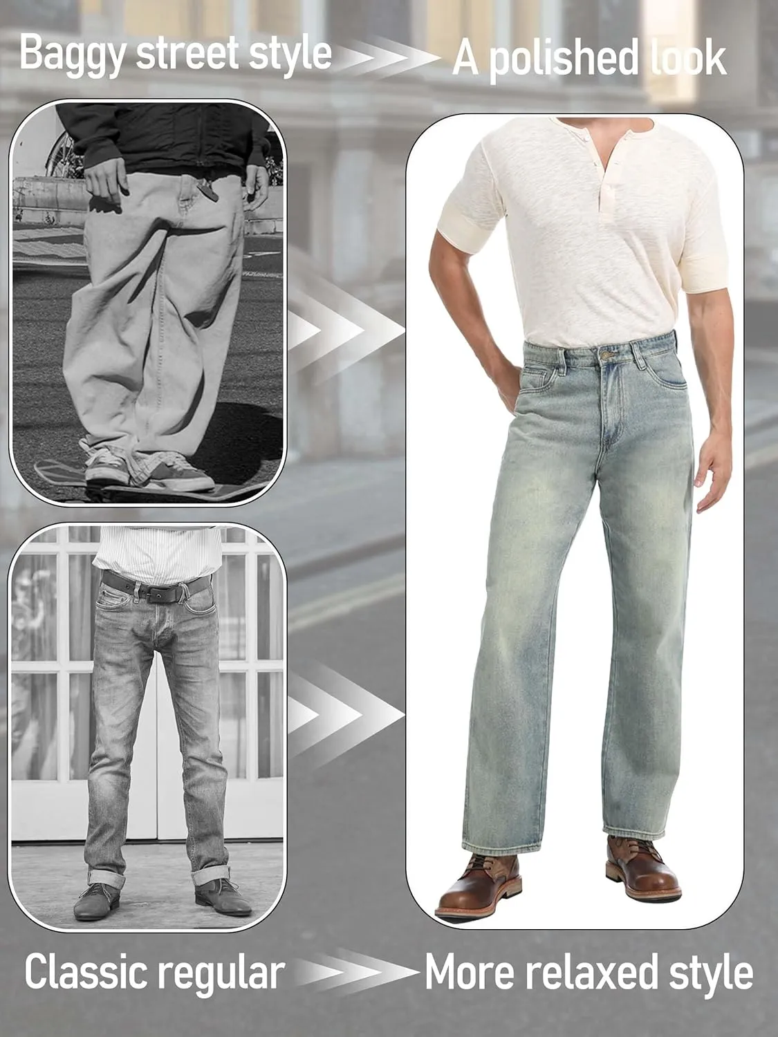 Men's Loose Fit Jeans Wide Leg Medium Weight Denim Pants Vintage Washed