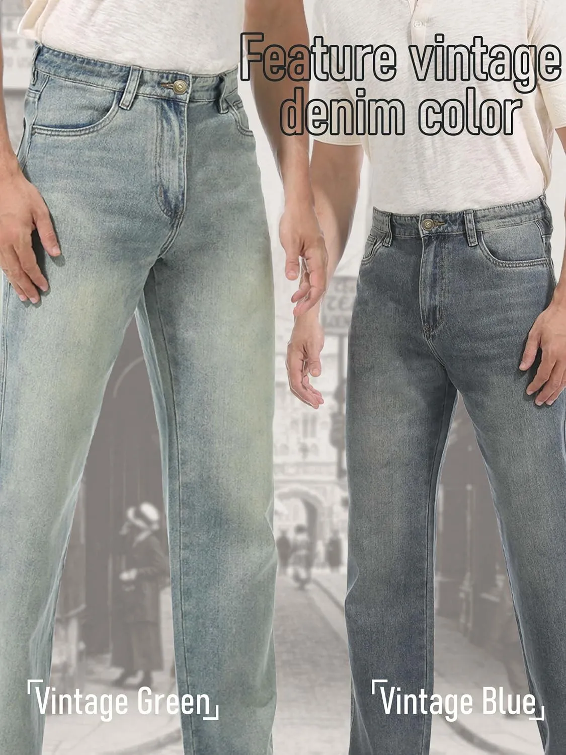 Men's Loose Fit Jeans Wide Leg Medium Weight Denim Pants Vintage Washed