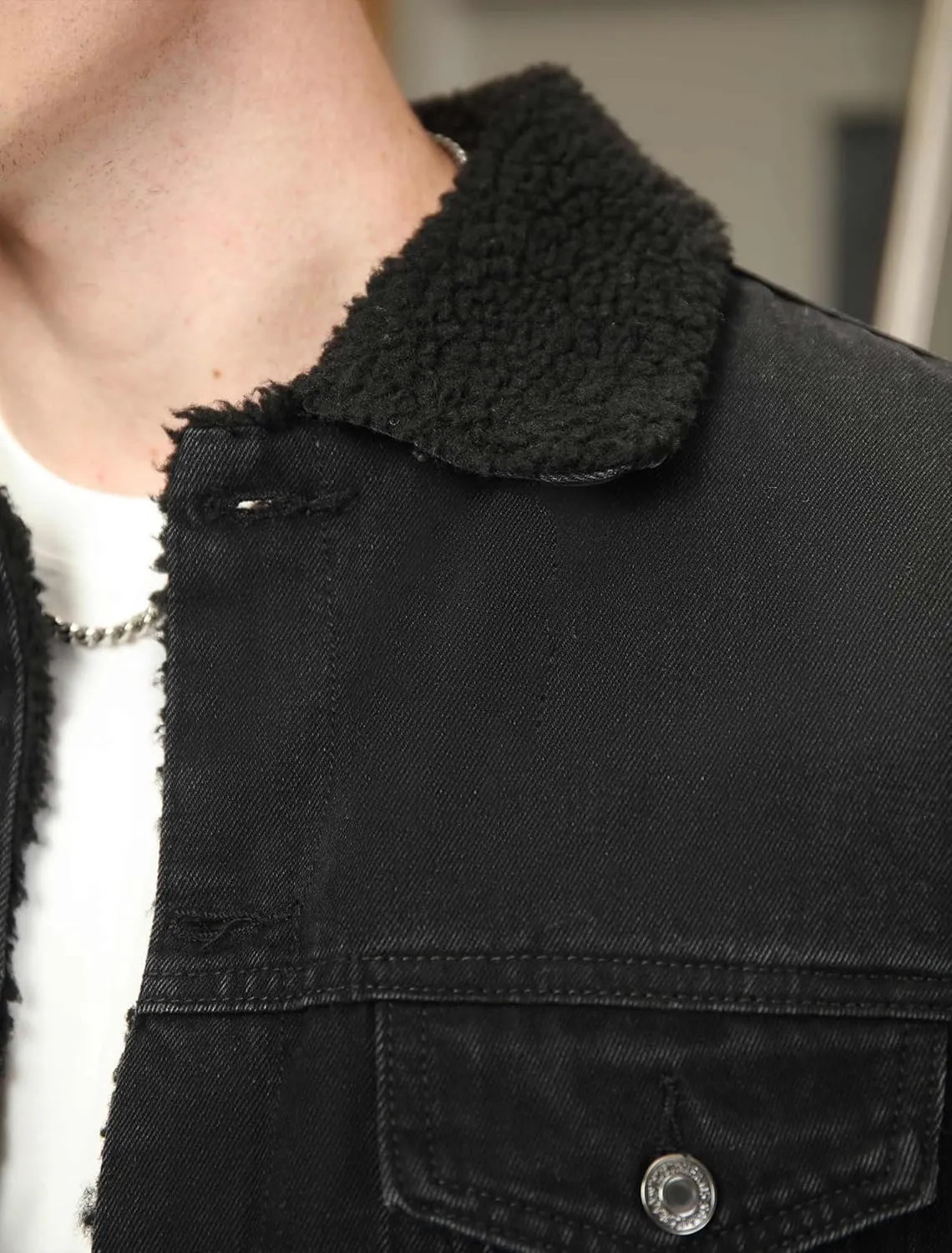 Men's Sherpa Lined Denim Jacket Winter Cotton Fleece Jean Trucker Jacket Coat