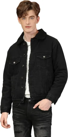 Men's Sherpa Lined Denim Jacket Winter Cotton Fleece Jean Trucker Jacket Coat
