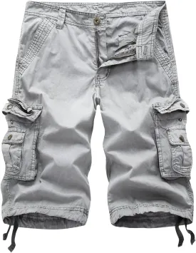 Mens Washed Cargo Shorts Zipper Button Slim Fit Hiking Shorts Summer Lightweight Beach Pants with Multi-Pockets