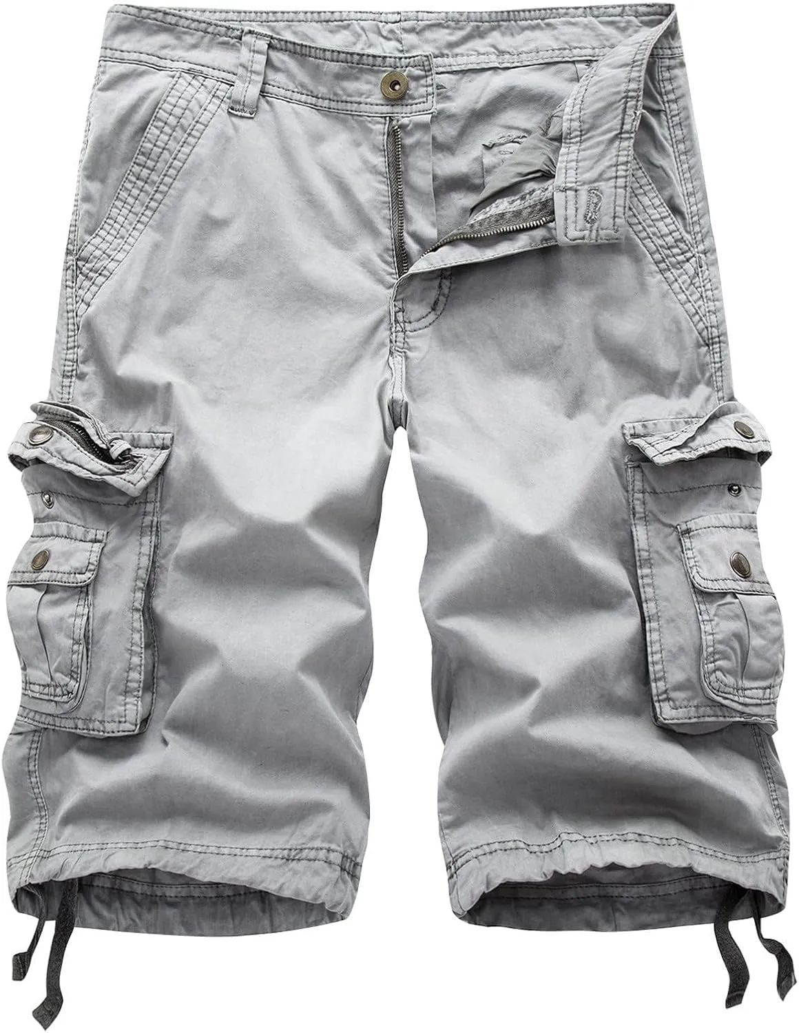 Mens Washed Cargo Shorts Zipper Button Slim Fit Hiking Shorts Summer Lightweight Beach Pants with Multi-Pockets