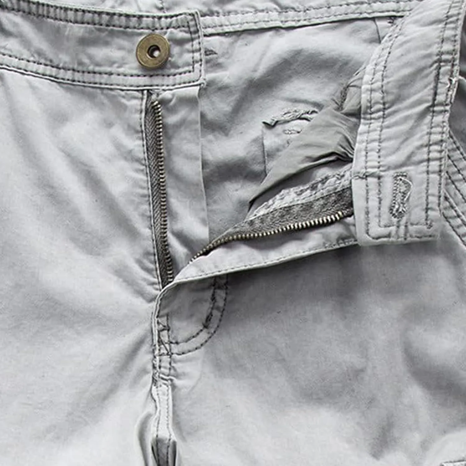 Mens Washed Cargo Shorts Zipper Button Slim Fit Hiking Shorts Summer Lightweight Beach Pants with Multi-Pockets
