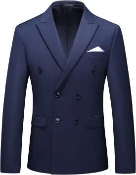 MOGU Men's Double-Breasted Suit Blazer Slim Fit Solid Color Sport Coat Jacket for Business, Wedding, Prom & Formal Events US Size 34 Navy