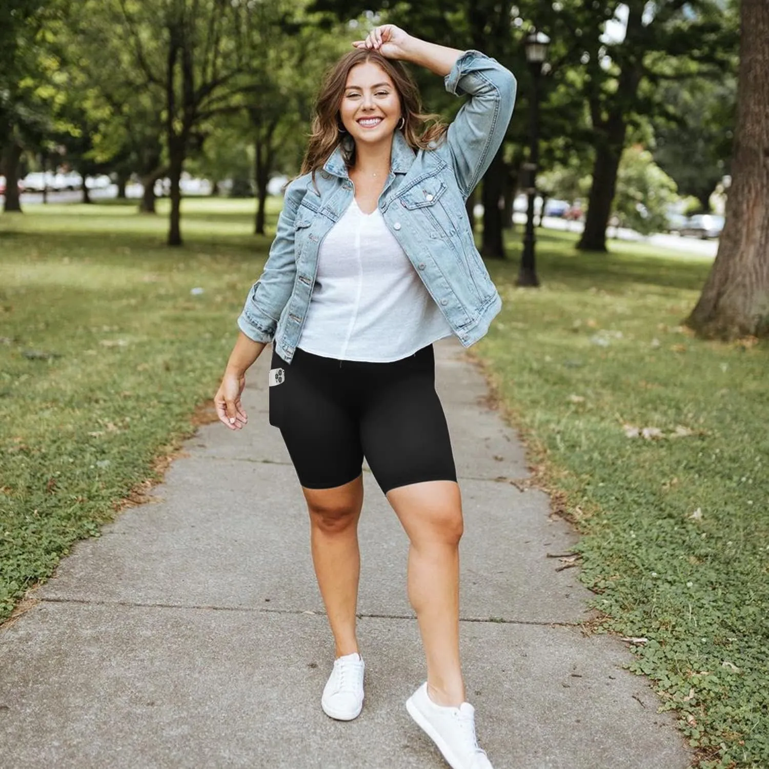 MOREFEEL Plus Size 8" Biker Shorts with Pockets for Women  High Waisted Tummy Control Black Yoga Shorts (XL-4XL)